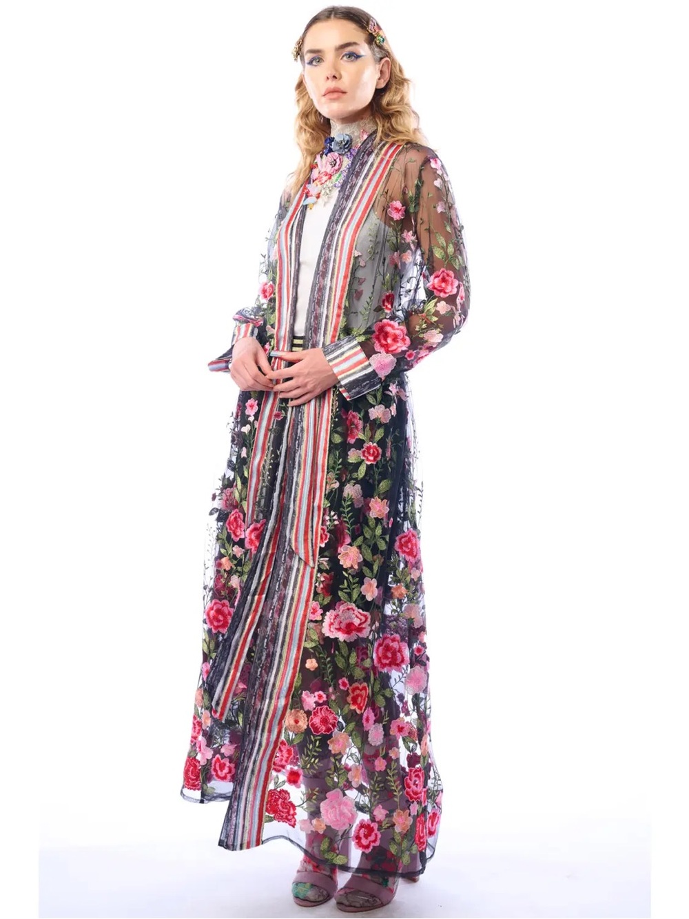 ARATTA Dark Rose Embroidered Duster | Duster Dress | Floral Dress - M - NWT - Picture 3 of 4